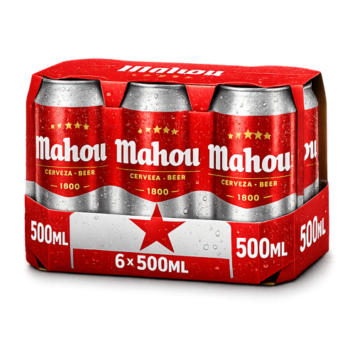 SIX PACK LATA CERVEZA MAHOU 500 CC